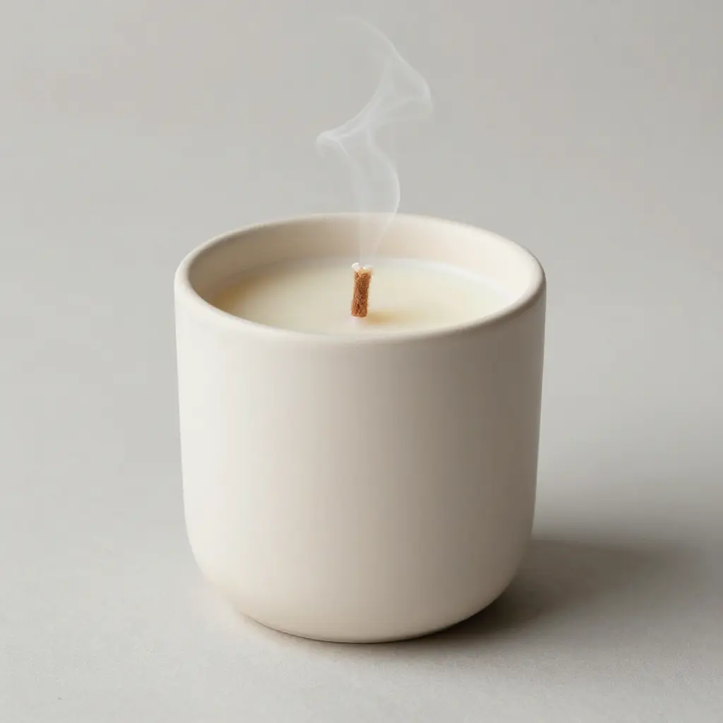 Handcrafted scented candle in minimalist cream ceramic jar