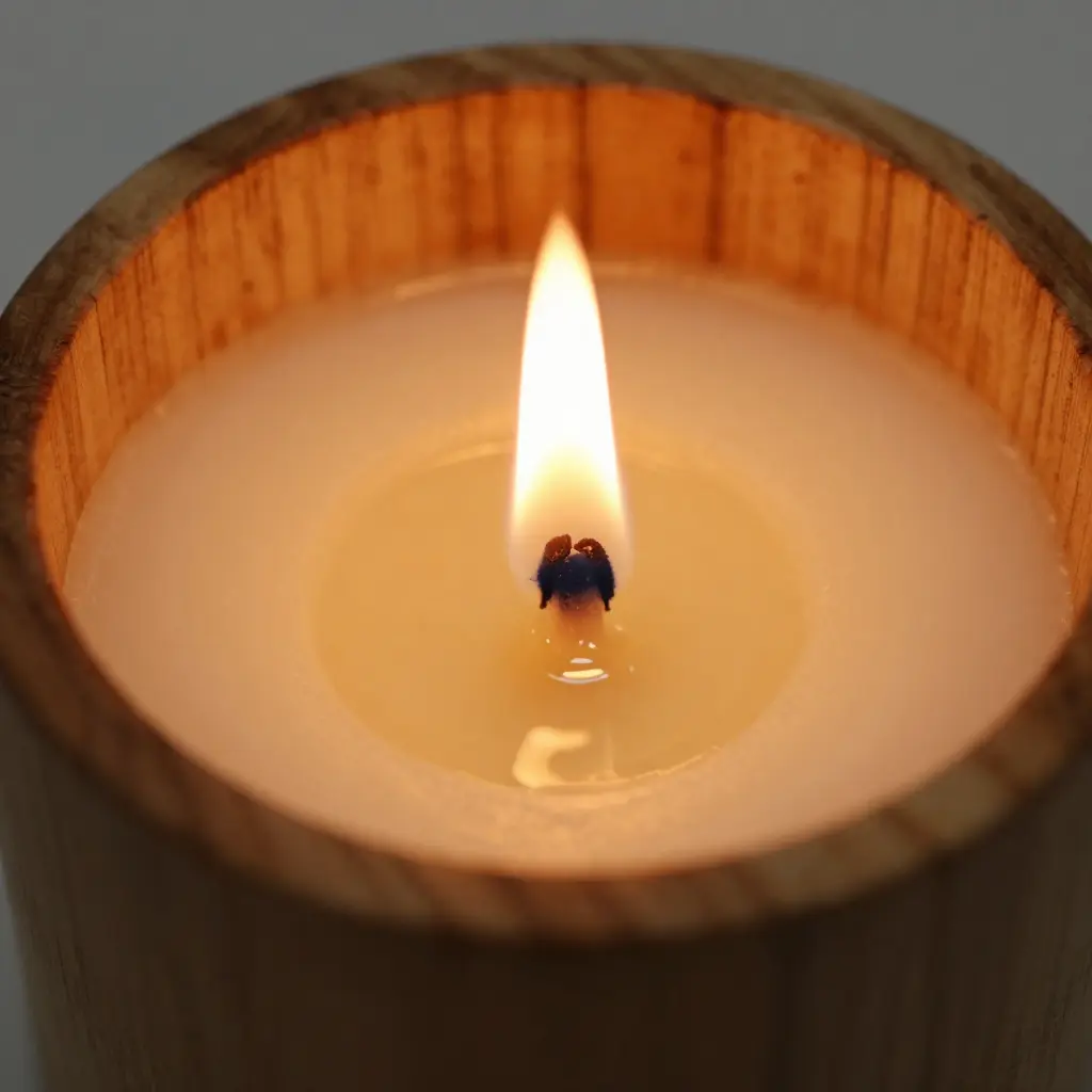Wooden wick candle with crackling flame